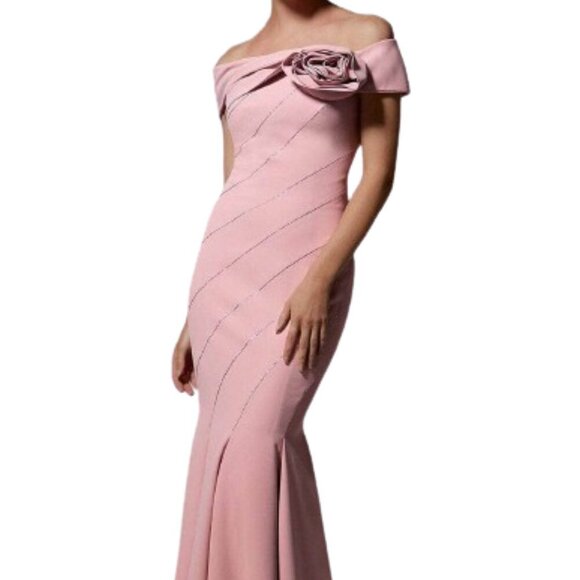 NWT MGNY By Mori Lee 72918SC Crepe Off-Shoulder Evening Dress Blush Size 2 - Picture 1 of 8